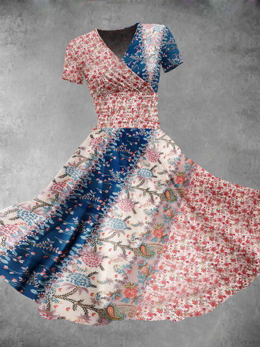 Women's Vintage Flower Art Seamless Print Maxi Dress