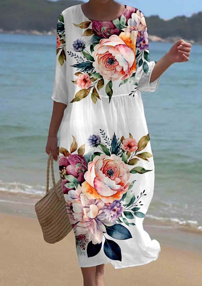 Women's Short Sleeve Floral Pattern Resort Dress