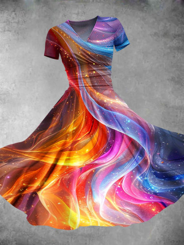Women's Vintage Rainbow Lines Abstract Art Print Maxi Dress