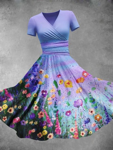 Women's Rainbow Flowers Art Print Design Maxi Dress