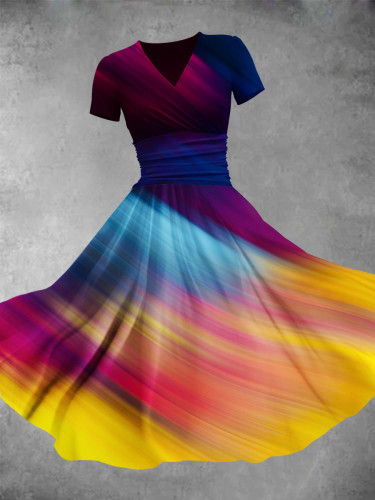 Women's Rainbow Color Light Ray Effect Pattern Maxi Dress