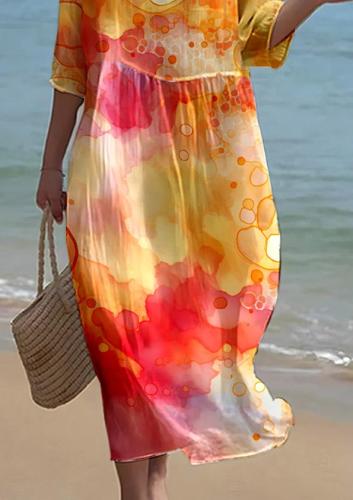 Women's Watercolor Splash Ink Fluid Art Print Resort Style Dress