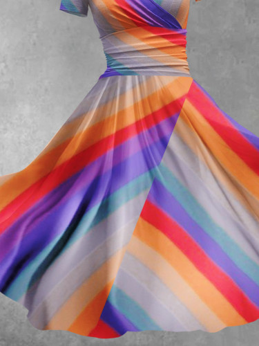 Women's Rainbow Gradient Stripe Art Print Design Maxi Dress