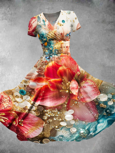 Women's Vintage Flower Art Print Maxi Dress