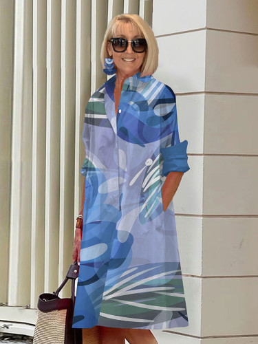Plus Size Abstract Printed Shirt Tunic Dress