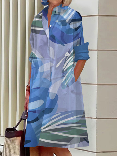 Plus Size Abstract Printed Shirt Tunic Dress