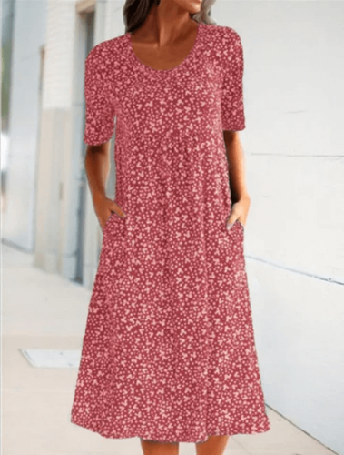 Plus Size Casual Women Cotton Scoop Neck Floral Dress (8 Colors with Pockets)