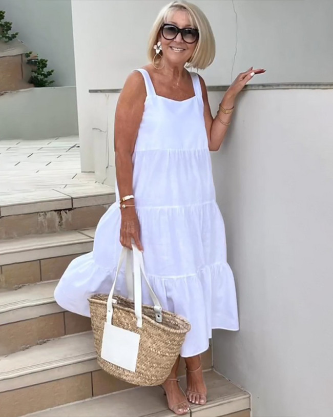 Stacked Linen Sleeveless Boho Dress