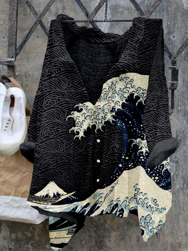 Japanese Wave Art Loose and Comfortable Shirt