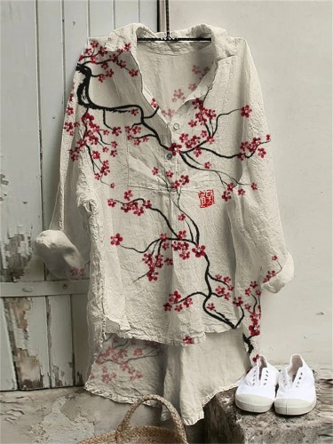 Plum Blossom Japanese Art High Low Tunic