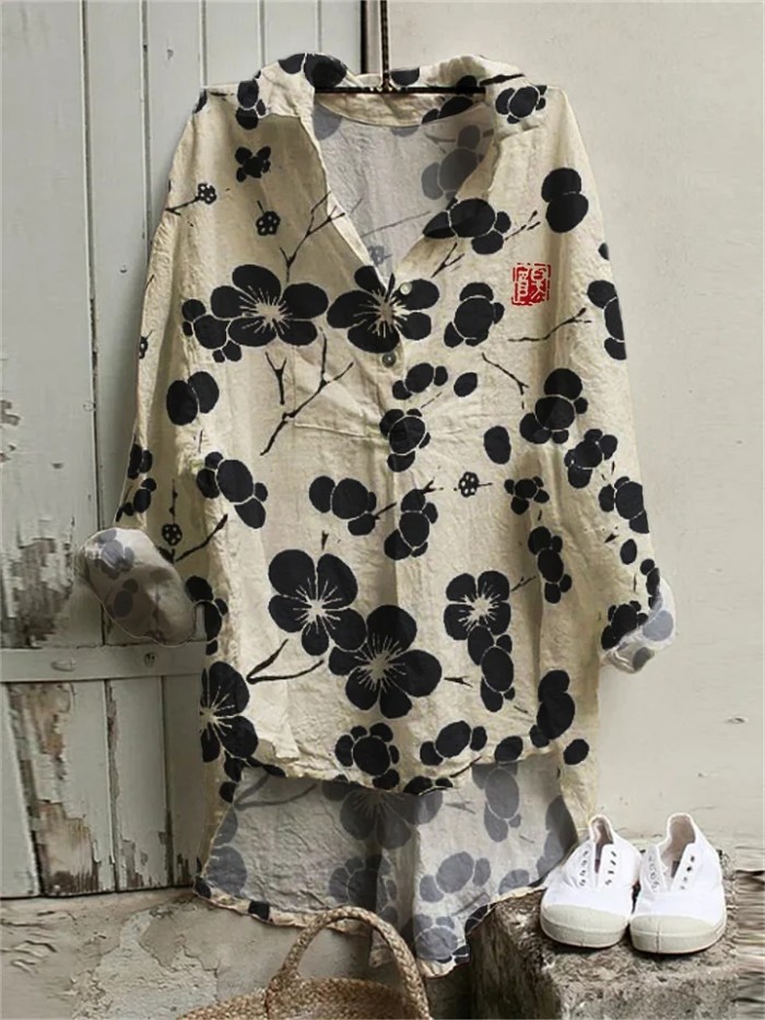 Cherry Blossom Japanese Lino Art Woven Tunic