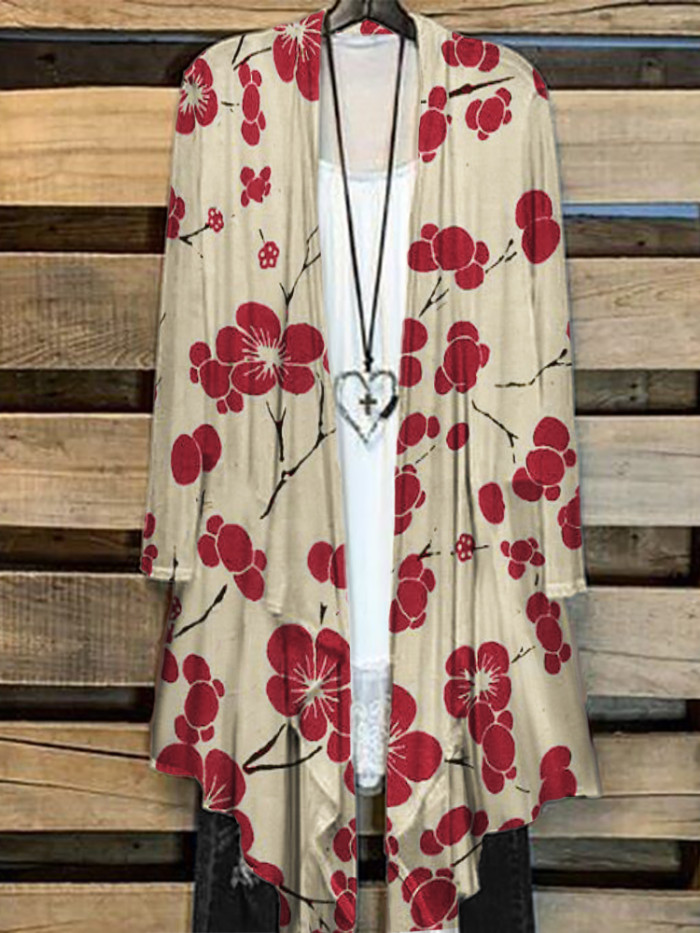 Cherry Blossom Japanese Lino Art Flowy Kimono Cardigan