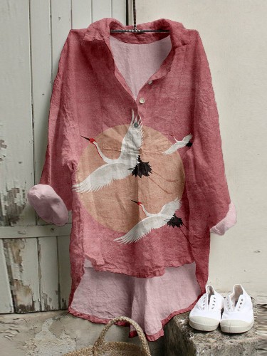 Flying Cranes Japanese Art Comfy Flowy Tunic