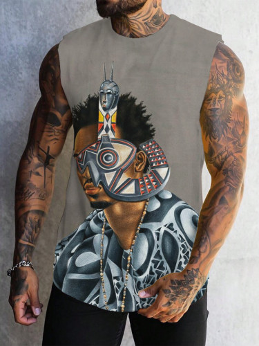 Men's Ethnic Cyberpunk Art Man Printed Casual Tank Top