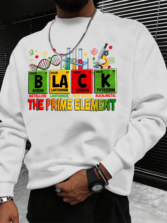 Men's Black The Prime Element Chemical Experiment Print Casual Sweatshirt