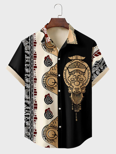 Men's African Ethnic Totem Colorblock Patchwork Art Graphic Print Shirt