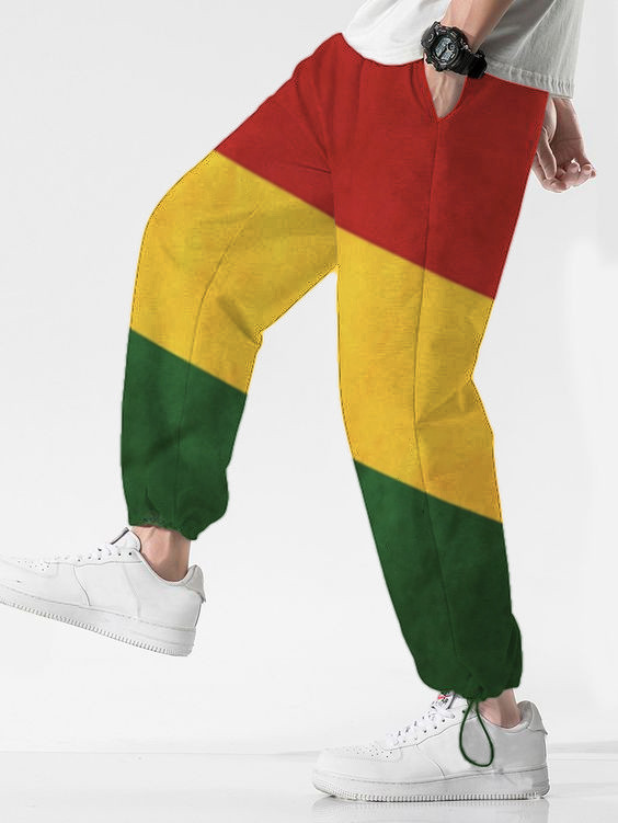 Men's Reggae Contrast Print Casual Trousers