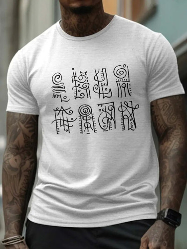 Men's Retro African Kanji Symbols Illustration Art Print T-Shirt