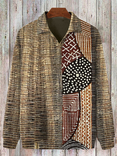 Men's African Totem Wood Sculpture Art Print Turndown Collar Sweatshirt