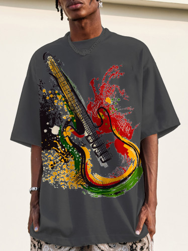 Men's Black History Month Ink Splash Guitar Print T-Shirt
