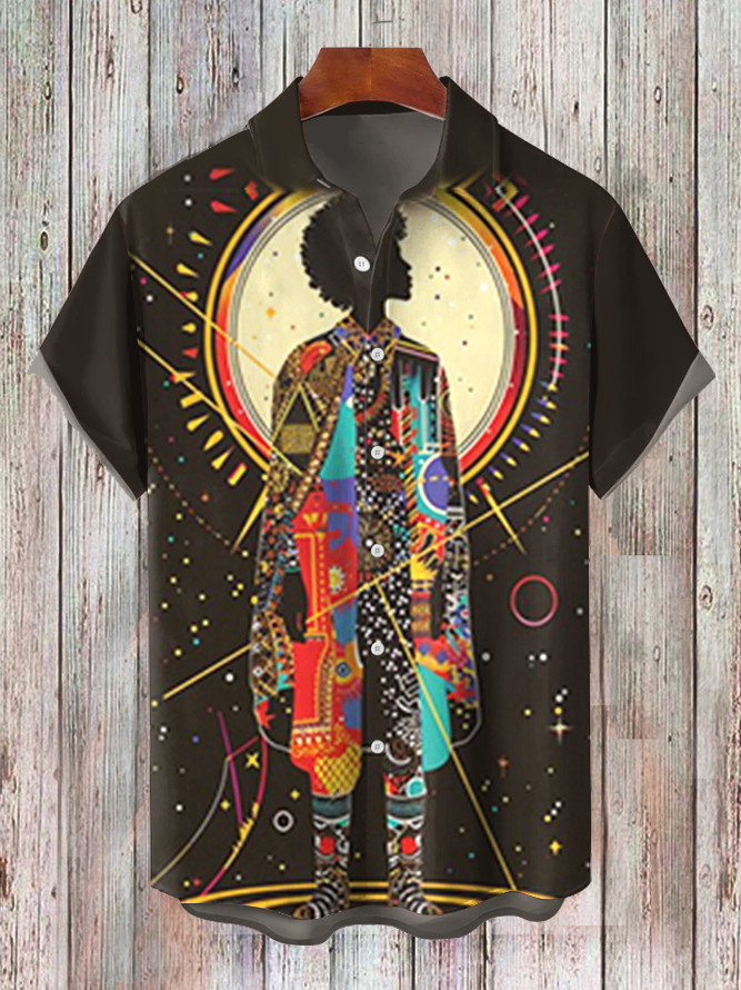 Men's Vintage African Totem Black Man Art Print Beach Shirt