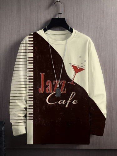Men's Jazz Cafe Piano And Cocktails Art Pattern Print Long Sleeve T-Shirt