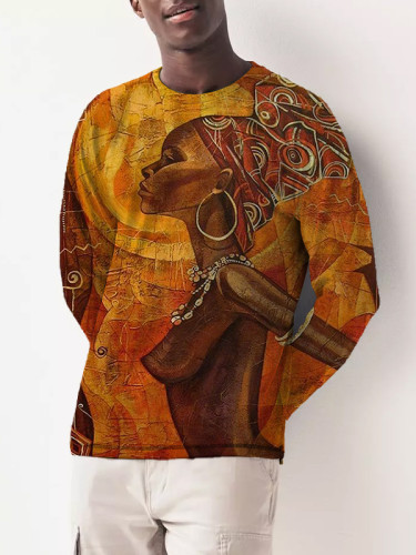 Men's Strong And Brave African Woman Art Painting Long Sleeve Tee