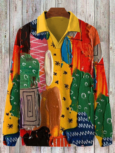 Men's African Colored Abstract Painting Art Print Turndown Collar Sweatshirt