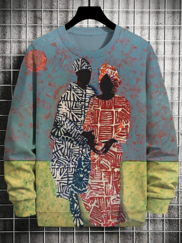 Men's Colorblock Folk Costume Man And Lady Black Art Print Sweatshir