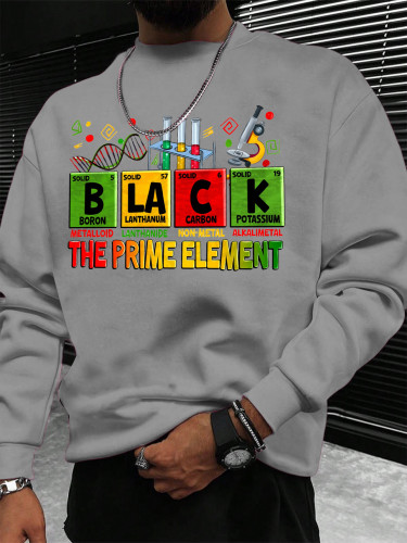 Men's Black The Prime Element Chemical Experiment Print Casual Sweatshirt