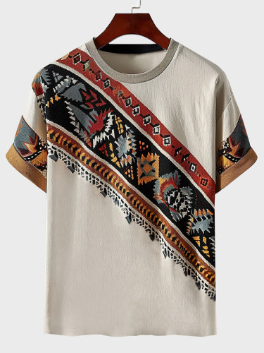 Men's Vintage Boho Ethnic Pattern Print Color Block T-shirt
