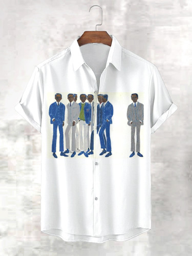 Men's Black Gentlemen Party Print Casual Short Sleeve Shirt