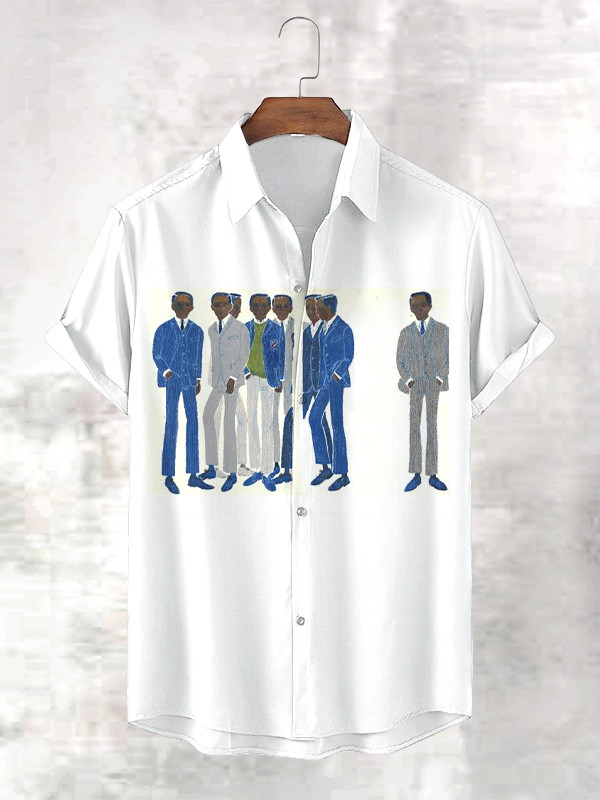 Men's Black Gentlemen Party Print Casual Short Sleeve Shirt