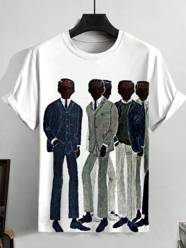 Men's Black Gentleman Party Art Print Casual Short Sleeve T-Shirt