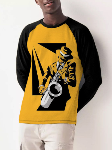Men's Jazz Music Saxophone Art Printed Color Block Sweatshirt