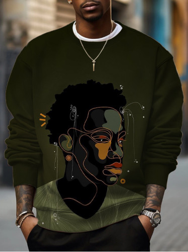 Men's Abstract Art Line Painting Black Man Printed Sweatshirt