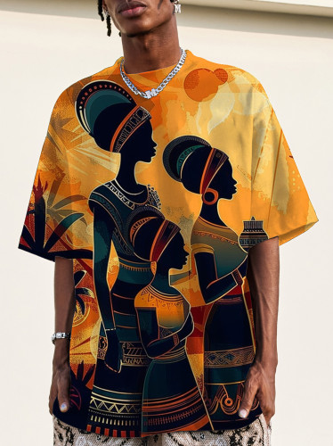 Men's Tribal Art Painting African Girls Print Retro T-Shirt
