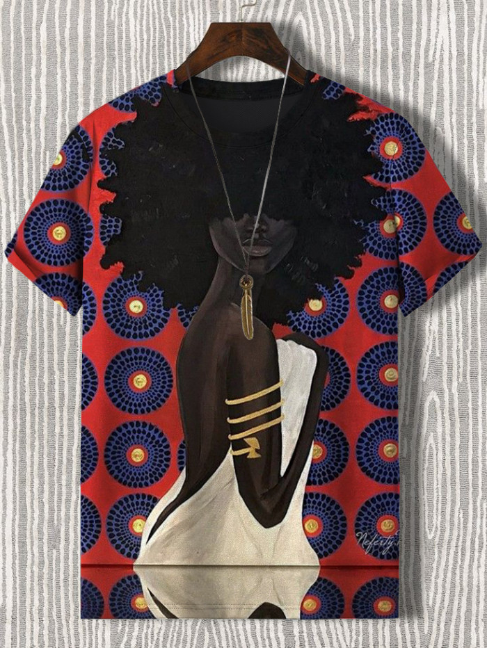 Men's Vintage African Art Pattern Woman Printed T-Shirt