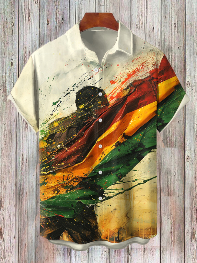 Men's Black History Color Splash Ink Oil Painting Beach Shirt