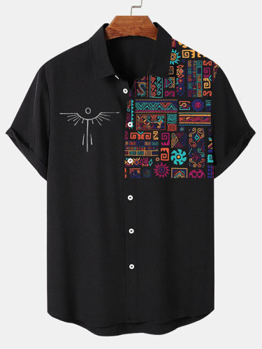 Men's Ethnic Symbol Geometric Pattern Art Print Shirt
