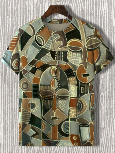 Men's Retro African Abstract Art Pattern Print T-Shirt