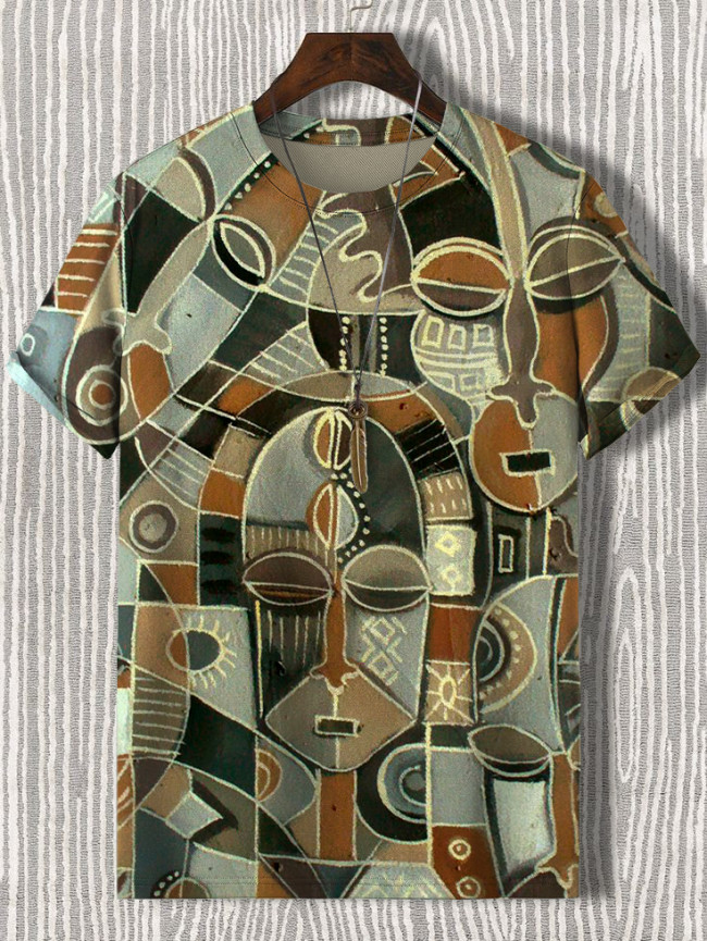 Men's Retro African Abstract Art Pattern Print T-Shirt