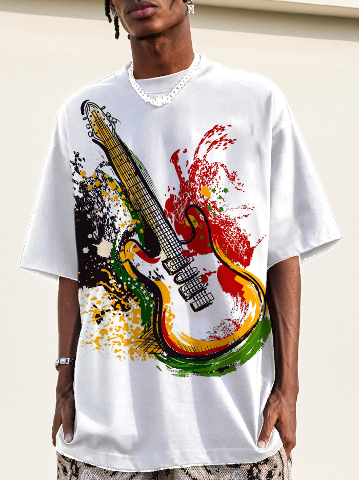 Men's Black History Month Ink Splash Guitar Print T-Shirt