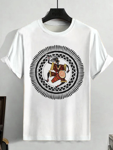 Men's Afro Drumming Print Casual Short Sleeve T-Shirt ​