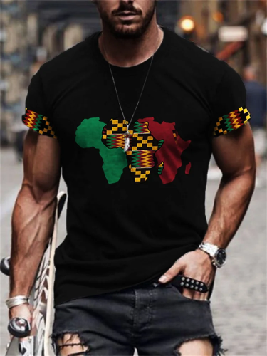 Men's Colorful African Map Print Casual Short Sleeve T-Shirt
