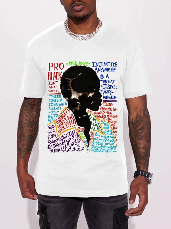Men's Black Attitude Portrait Art Painting Print Crew Neck Casual T-Shirt