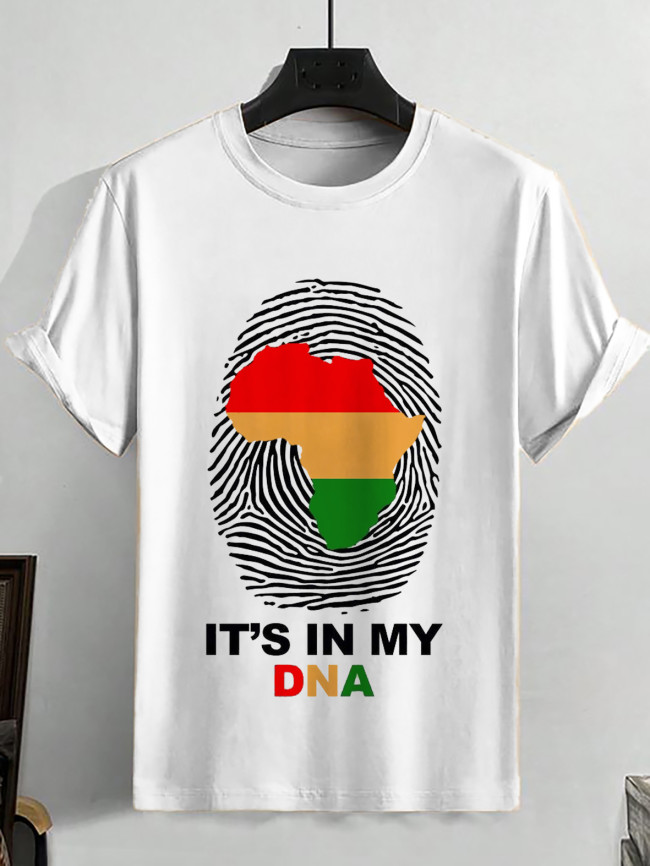 Men's It's In My DNA Colorblock Africa Map Print Casual T-Shirt
