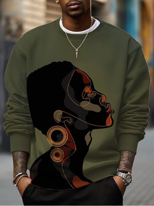 Men's Line Art Painting Black Woman Print Casual Sweatshirt