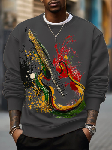 Men's Black History Music Cool Guitar Print Casual Juneteenth Sweatshirt