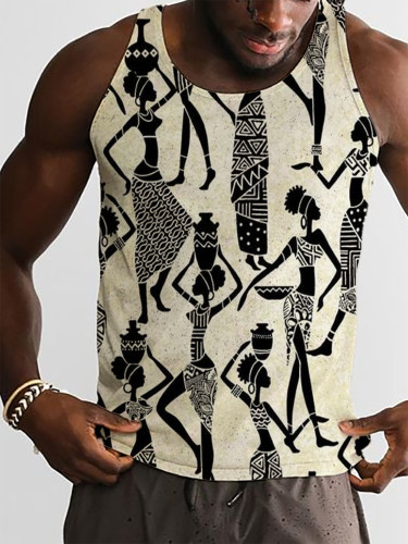 Men's Tribal Women African Art Pattern Printed Retro Tank Top